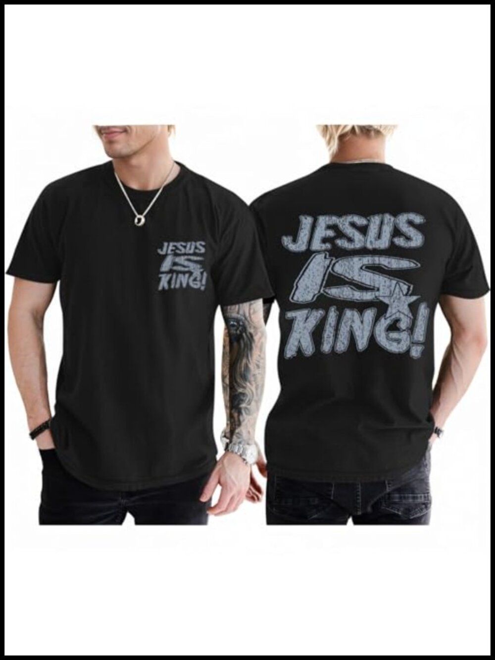Men's Jesus is King Christian T-Shirt Cotton Religious Faith Tee